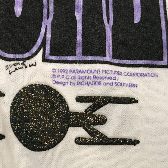 Vtg 90s Star Trek Glitter Graphic T-Shirt To Boldly Go USS Enterprise Ship 2XL - Picture 5 of 12